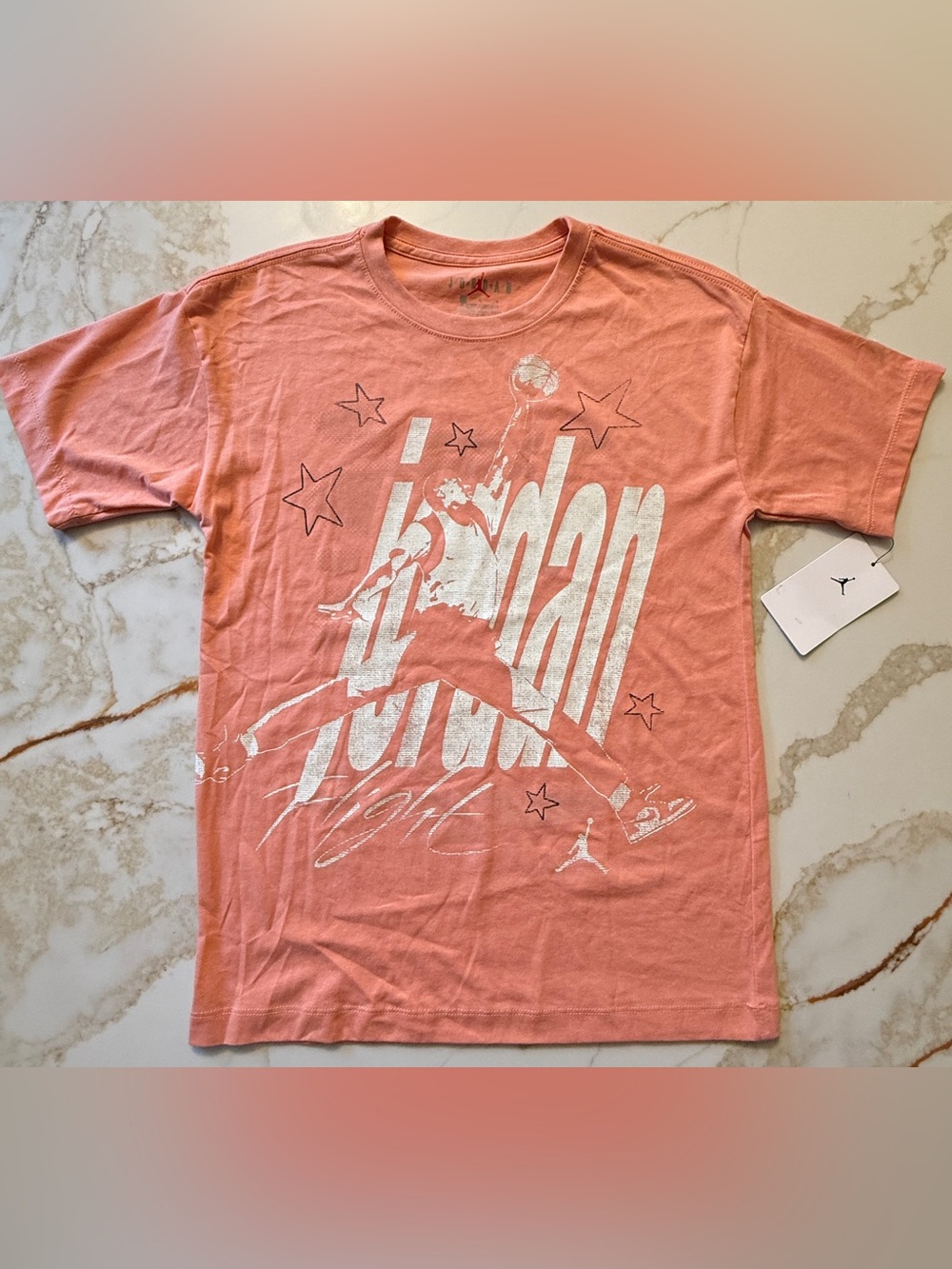 NWT Air Jordan Girls Coral Pink Graphic Flight T-Shirt Large (12-13 Yrs / 12/14)